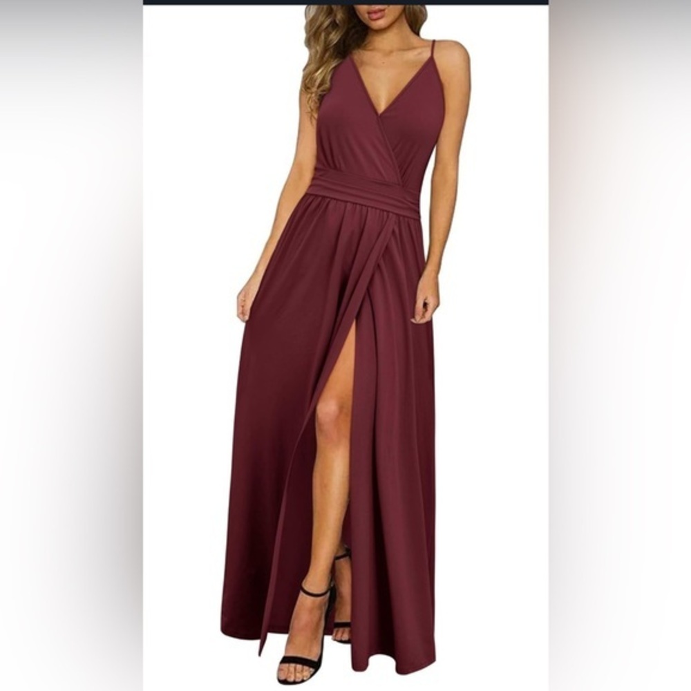Newshows Women's Summer V-Neck Spaghetti Strap Sleeveless Split Long Maxi M